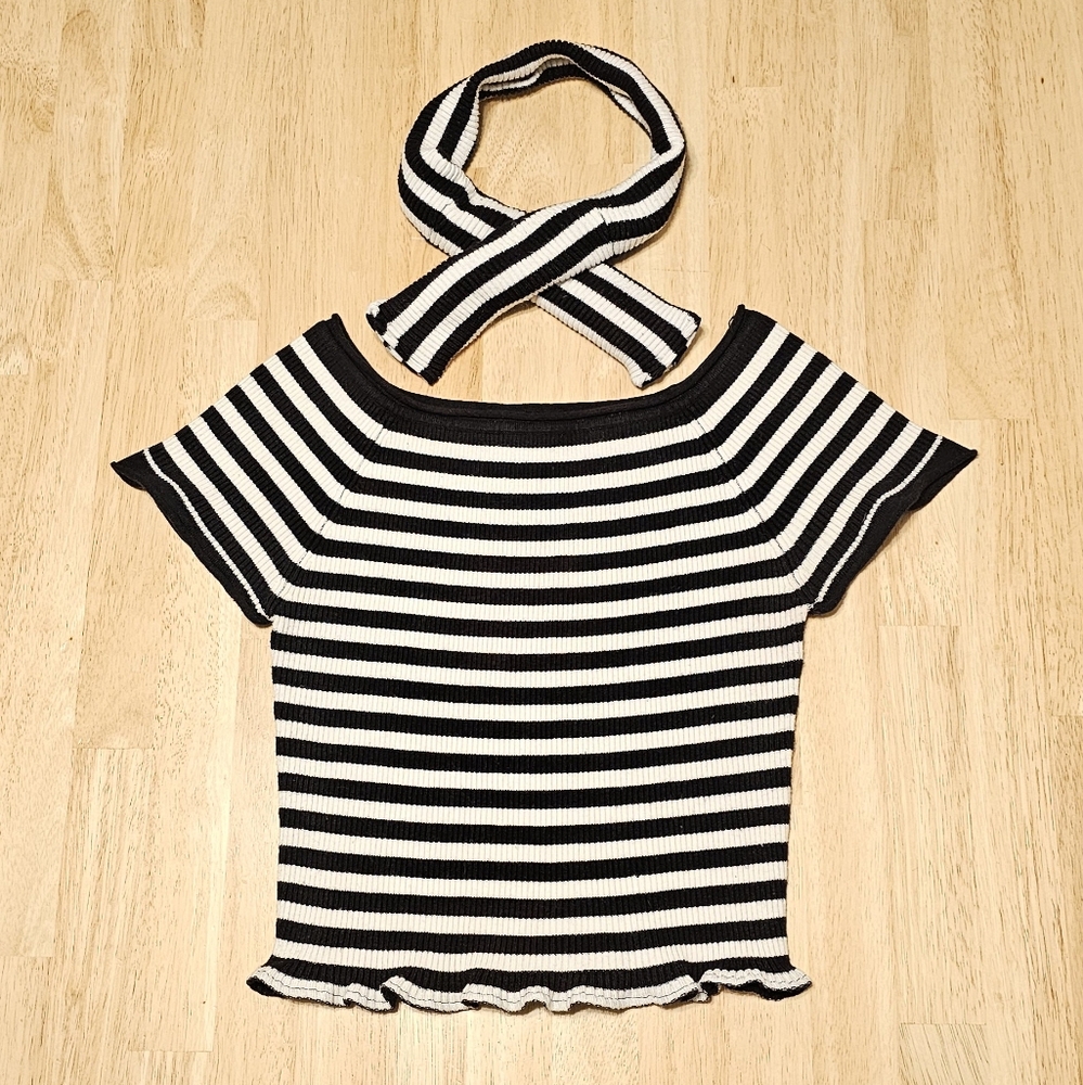 Striped Crop Top & Head Scarf Set